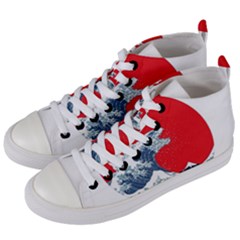 The Great Wave Of Kaiju Women s Mid-top Canvas Sneakers by Cendanart