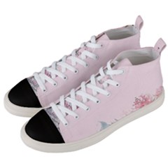 Pink Chinese Style Cherry Blossom Men s Mid-top Canvas Sneakers by Cendanart