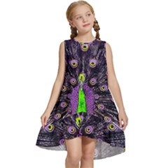 Peacock Bird Color Kids  Frill Swing Dress by Cendanart