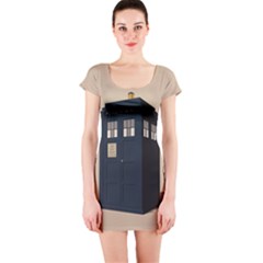 Tardis Doctor Who Minimal Minimalism Short Sleeve Bodycon Dress by Cendanart