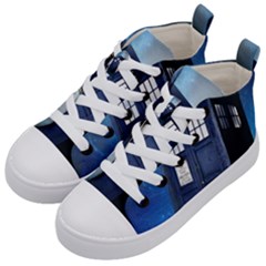 Tardis Doctor Who Space Blue Kids  Mid-top Canvas Sneakers by Cendanart