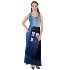 Tardis Doctor Who Space Blue Sleeveless Velour Maxi Dress by Cendanart