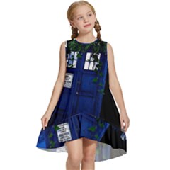 Stuck Tardis Beach Doctor Who Police Box Sci-fi Kids  Frill Swing Dress by Cendanart