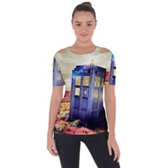 Tardis Wilderness Doctor Who Shoulder Cut Out Short Sleeve Top by Cendanart