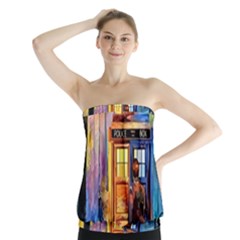 Tardis Doctor Who Paint Painting Strapless Top by Cendanart