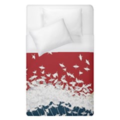 Red Sun Sea Waves Bird Japanese Art Minimalist Duvet Cover (single Size) by Bedest