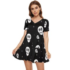 Skull Pattern Tiered Short Sleeve Babydoll Dress by Ket1n9