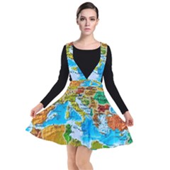 World Map Plunge Pinafore Dress by Ket1n9