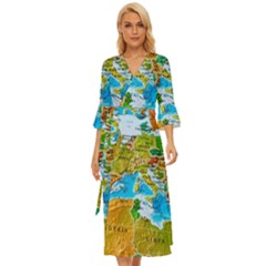 World Map Midsummer Wrap Dress by Ket1n9