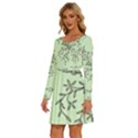 Illustration Of Butterflies And Flowers Ornament On Green Background Long Sleeve Wide Neck Velvet Dress View2