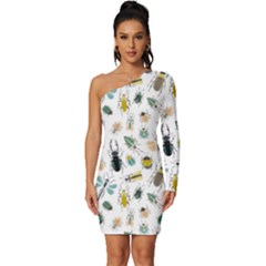 Insect Animal Pattern Long Sleeve One Shoulder Mini Dress by Ket1n9