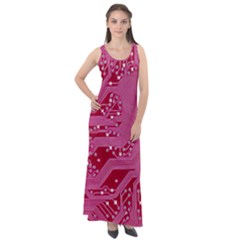 Pink Circuit Pattern Sleeveless Velour Maxi Dress by Ket1n9