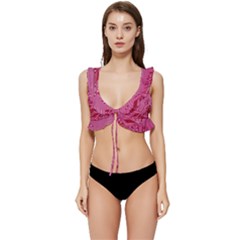 Pink Circuit Pattern Low Cut Ruffle Edge Bikini Top by Ket1n9