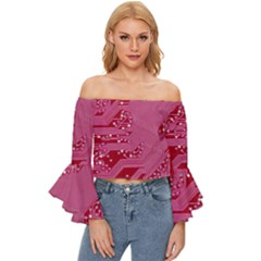 Pink Circuit Pattern Off Shoulder Flutter Bell Sleeve Top by Ket1n9