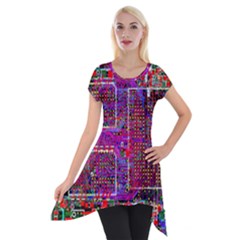 Technology Circuit Board Layout Pattern Short Sleeve Side Drop Tunic by Ket1n9