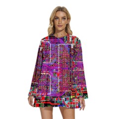 Technology Circuit Board Layout Pattern Round Neck Long Sleeve Bohemian Style Chiffon Mini Dress by Ket1n9