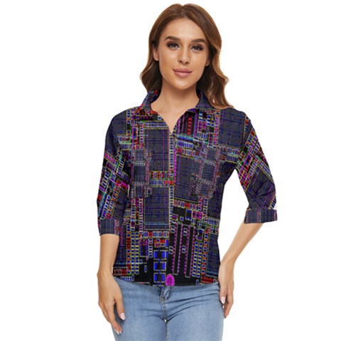 Cad Technology Circuit Board Layout Pattern Women s Quarter Sleeve Pocket Shirt by Ket1n9