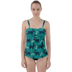 Happy Dogs Animals Pattern Twist Front Tankini Set by Ket1n9