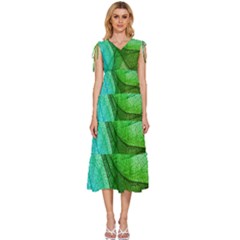 Sunlight Filtering Through Transparent Leaves Green Blue V-neck Drawstring Shoulder Sleeveless Maxi Dress by Ket1n9