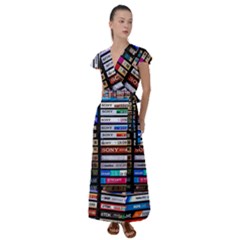 Vintage Cassette Music Old Record Retro Tape Flutter Sleeve Maxi Dress by Cendanart