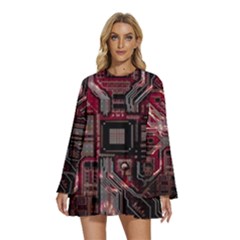 Chip Retro Technology Round Neck Long Sleeve Bohemian Style Chiffon Mini Dress by Cendanart