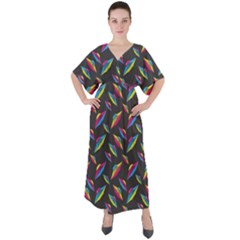 Alien Patterns Vector Graphic V-neck Boho Style Maxi Dress by Ket1n9