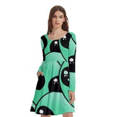 Art Alien Pattern Long Sleeve Knee Length Skater Dress With Pockets by Ket1n9