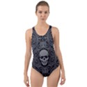 Dark Horror Skulls Pattern Cut-Out Back One Piece Swimsuit View1