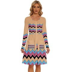 Chevrons Patterns Colorful Stripes Long Sleeve Dress With Pocket by Ket1n9