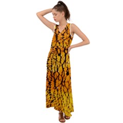 Yellow Chevron Zigzag Pattern V-neck Chiffon Maxi Dress by Ket1n9