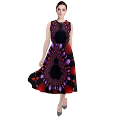 Fractal Red Violet Symmetric Spheres On Black Round Neck Boho Dress by Ket1n9