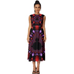 Fractal Red Violet Symmetric Spheres On Black Sleeveless Round Neck Midi Dress by Ket1n9