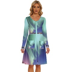 Aurora Borealis Alaska Space Long Sleeve Dress With Pocket by Ket1n9