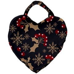 Christmas Pattern With Snowflakes Berries Giant Heart Shaped Tote by Ket1n9