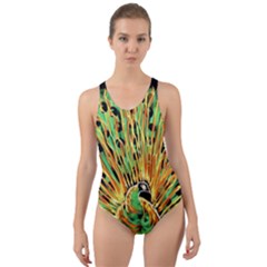 Unusual Peacock Drawn With Flame Lines Cut-out Back One Piece Swimsuit by Ket1n9