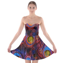 Pretty Peacock Feather Strapless Bra Top Dress by Ket1n9