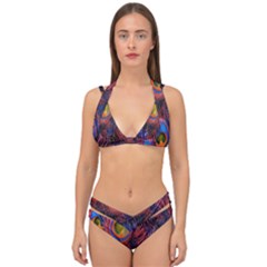 Pretty Peacock Feather Double Strap Halter Bikini Set by Ket1n9