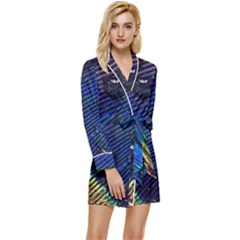 Peacock Feather Retina Mac Long Sleeve Satin Robe by Ket1n9