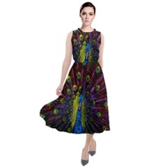 Beautiful Peacock Feather Round Neck Boho Dress by Ket1n9