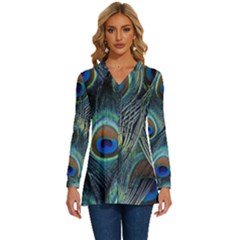 Feathers Art Peacock Sheets Patterns Long Sleeve Drawstring Hooded Top by Ket1n9