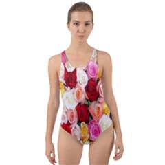 Rose Color Beautiful Flowers Cut-out Back One Piece Swimsuit by Ket1n9