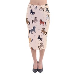 Horses For Courses Pattern Velvet Midi Pencil Skirt by Ket1n9