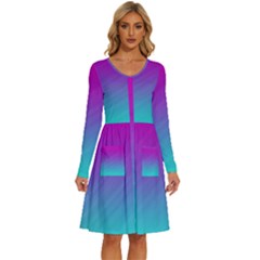 Background Pink Blue Gradient Long Sleeve Dress With Pocket by Ket1n9