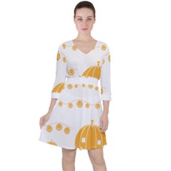 Pumpkin Halloween Deco Garland Quarter Sleeve Ruffle Waist Dress by Ket1n9