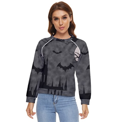 Halloween Background Halloween Scene Women s Long Sleeve Raglan T-shirt by Ket1n9