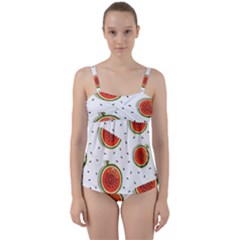 Seamless Background Pattern-with-watermelon Slices Twist Front Tankini Set by Ket1n9