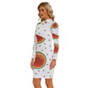 Seamless Background Pattern-with-watermelon Slices Long Sleeve Shirt Collar Bodycon Dress View2