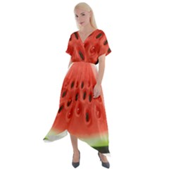 Seamless Background With Watermelon Slices Cross Front Sharkbite Hem Maxi Dress by Ket1n9