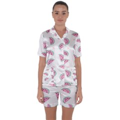 Fresh Watermelon Slices Texture Satin Short Sleeve Pajamas Set by Ket1n9