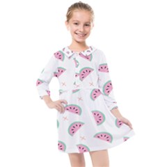 Fresh Watermelon Slices Texture Kids  Quarter Sleeve Shirt Dress by Ket1n9